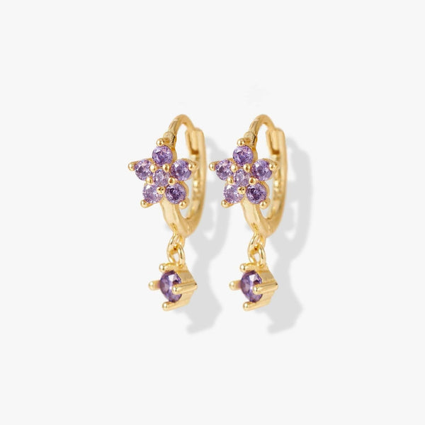 Amethyst Purple 3A CZ Gemstone Flower Hoop Earrings 7.5mm