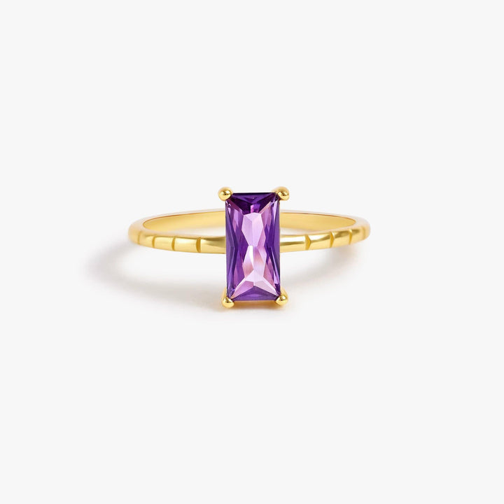 Amethyst Purple 3A CZ Rectangle Ring