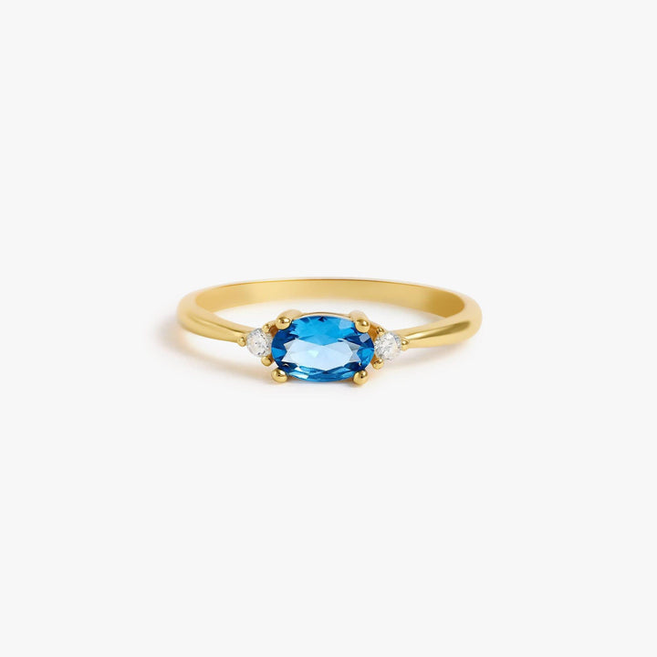 Aquamarine Light Blue 3A CZ Gold Band Ring