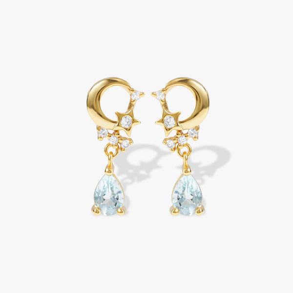 Aquamarine Pendant Moon Stud Earrings | Gift for Her