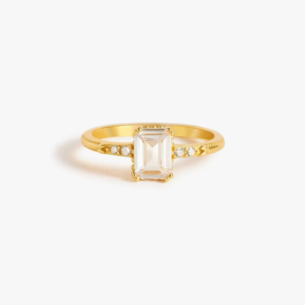 Baguette Crystal 3A CZ Engagement Ring