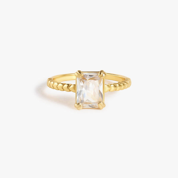 Baguette Cut Crystal 3A CZ And Heart Link Ring