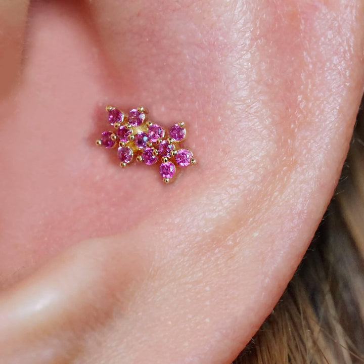 Ruby Flower Barbell Earrings& Cartilage Earrings-EricaJewels