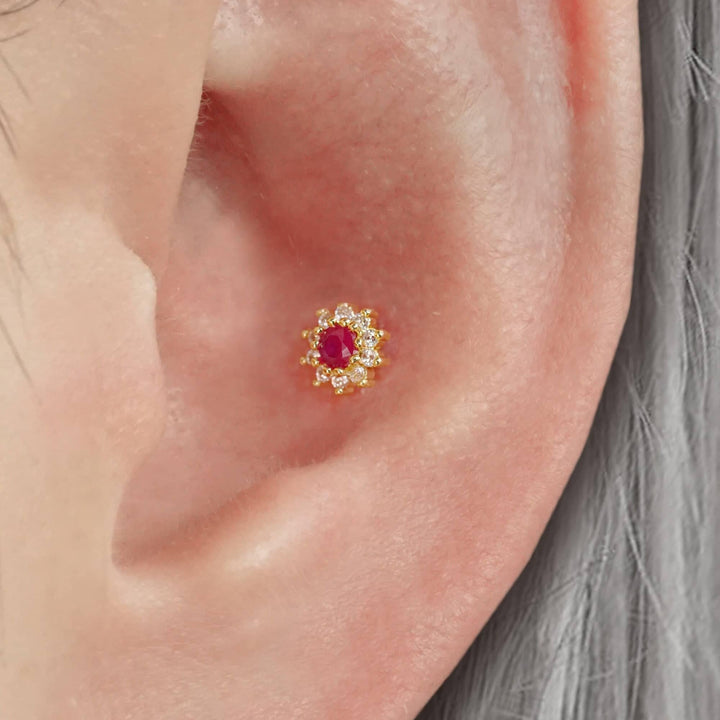Ruby Flower Helix Earrings - EricaJewels