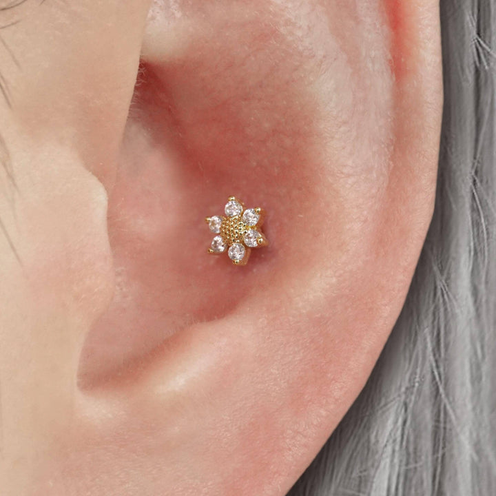 Crystal 3A CZ Sunflower Cartilage Piercing Earring-EricaJewels
