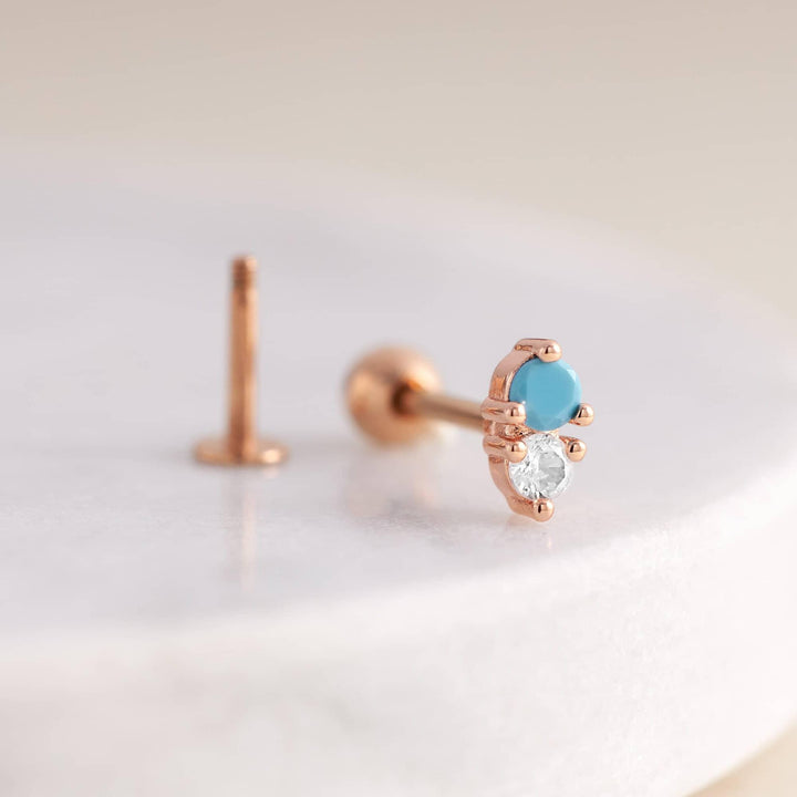 Turquoise Double Gemstone Cartilage Piercing Earring-EricaJewels
