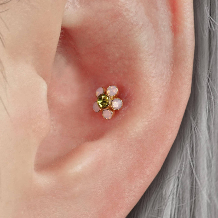 Pink Moonstone Flower Cartilage Piercing Earring-EricaJewels