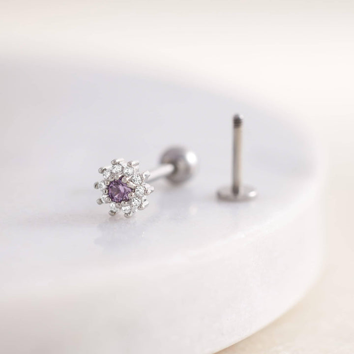 Amethyst Purple 3A CZ Sunflower Cartilage Piercing Earring-EricaJewels
