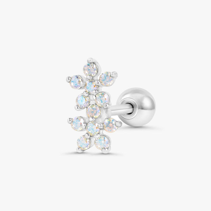 White AB 3A CZ Double Flower Cartilage Piercing Earring-EricaJewels