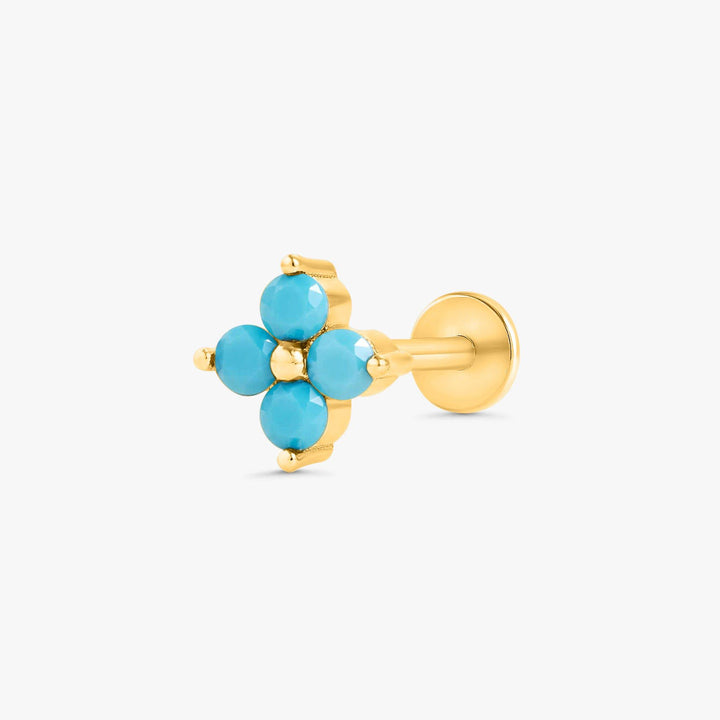 Turquoise Four Leaf Clover Barbell Earrings - EricaJewels