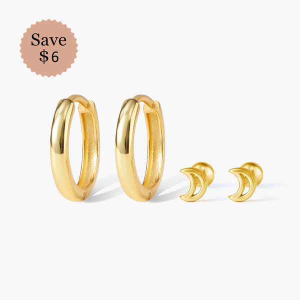 Tiny Gold Hoop And Studs Earrings Set