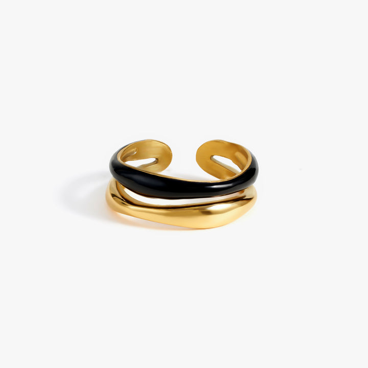 White & Black Enamel Double Layer Irregular Adjustable Ring