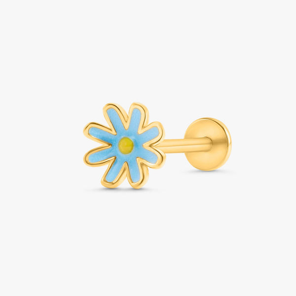 Color_Gold,Bar Type & Materials_Labret (Titanium);Flower Earring | Blue Daisy Earrings - EricaJewels