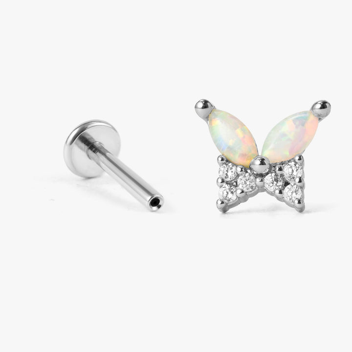 White Opal Butterfly Silver Earring