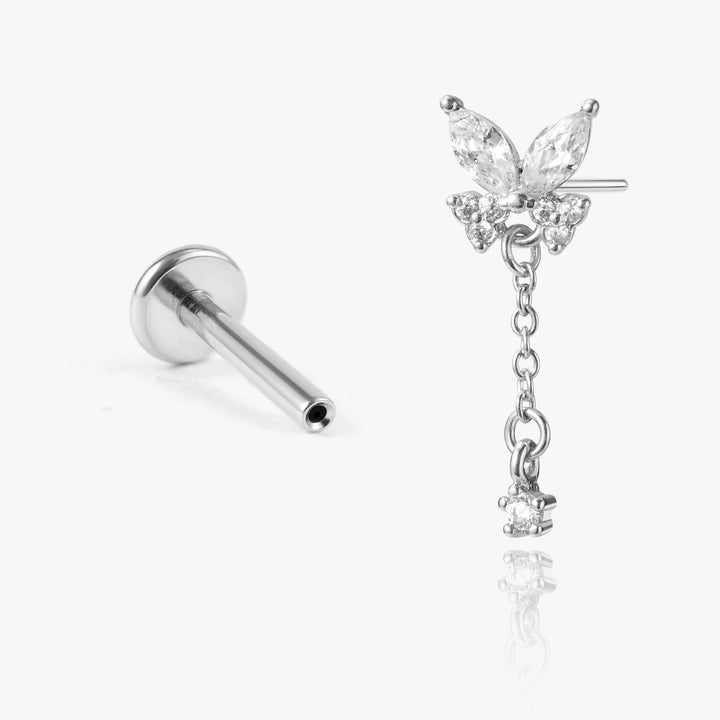 butterfly flat back drop earring silver