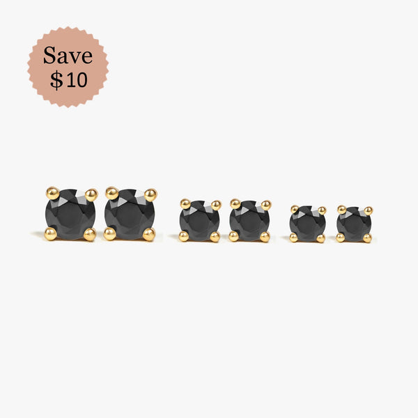 Sparkle Black Studs Earrings Set  - 3 Sizes Included