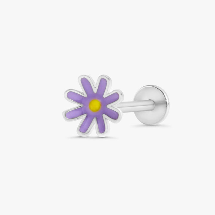 Purple Enamel Daisy Flower Flat Back Piercing Earring