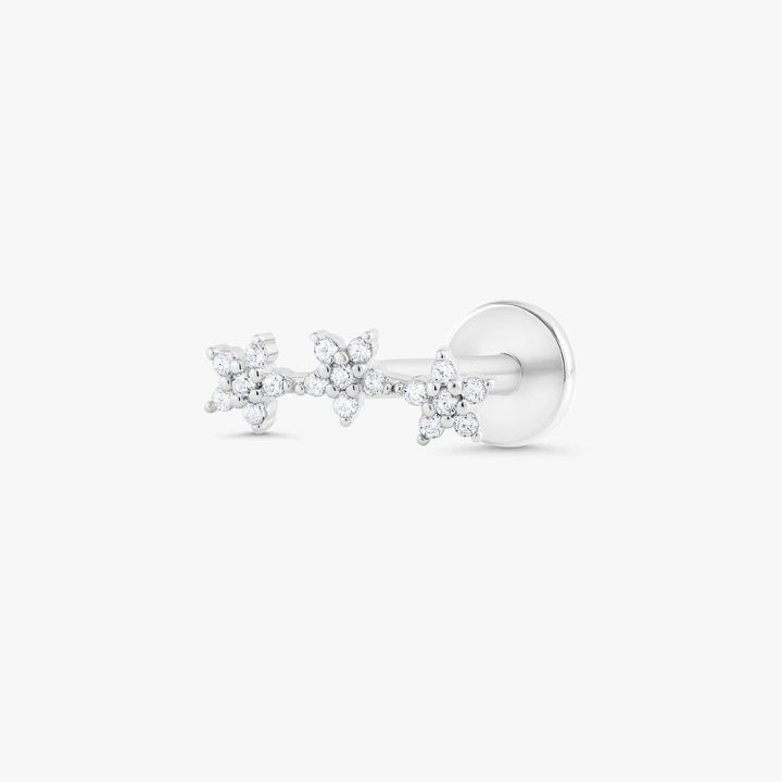 Helix Triple Crystal 3A CZ  Flowers Flat Back Piercing Earring