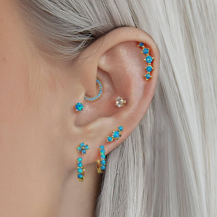 Curved Blue Opal Flat Back Piercing Earring