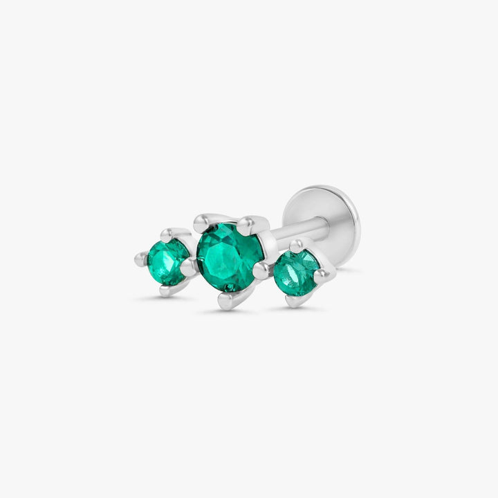 Triple Emerald Green 3A CZ  Flat Back Piercing Earring