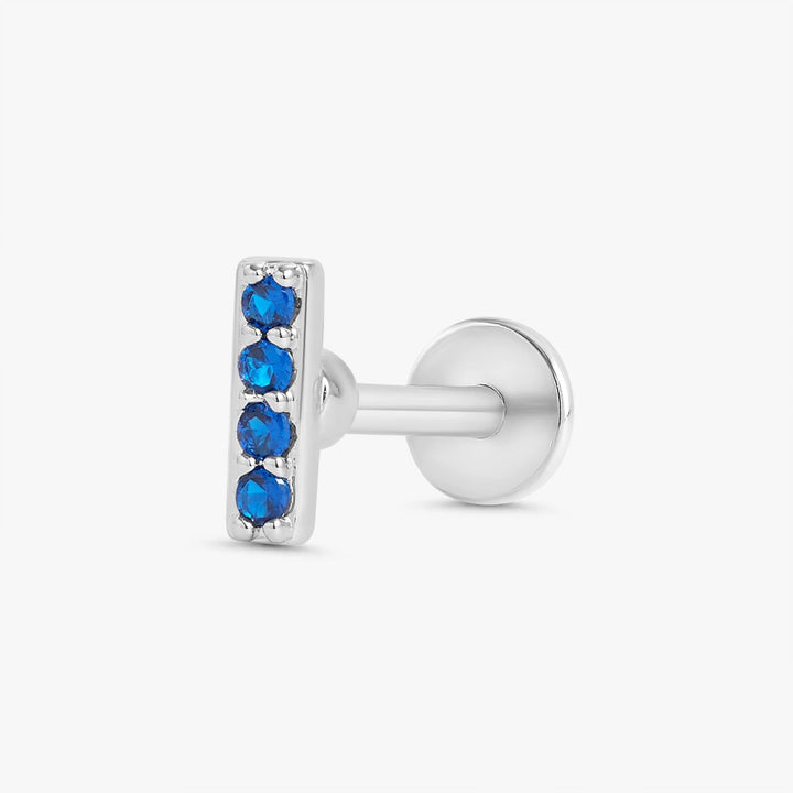 Sapphire Blue 3A CZ  Bar Flat Back Piercing Earring