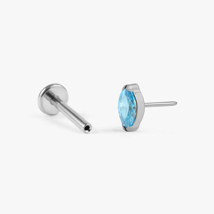 Tiny Marquise Aquamarine Light Blue 3A CZ Push Pin Piercing Earring