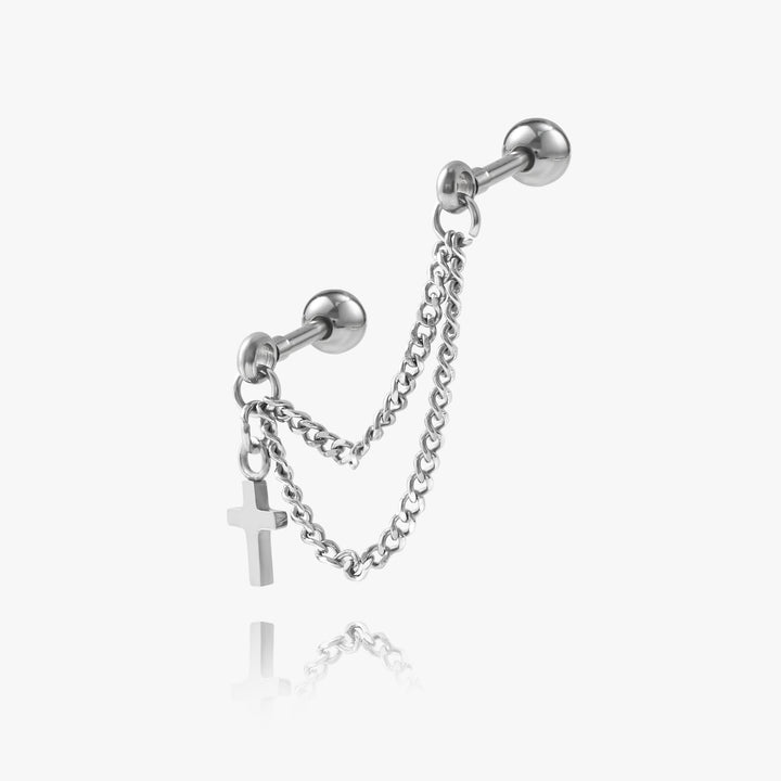 Chain And Cross Double Piercing Earring | Halloween Jewelry