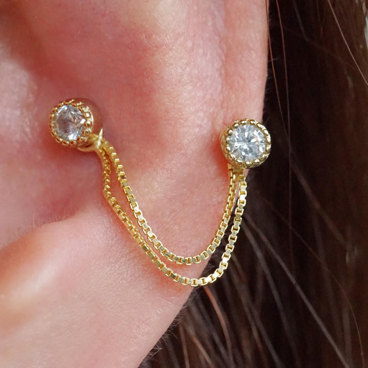 double stud chain earring 