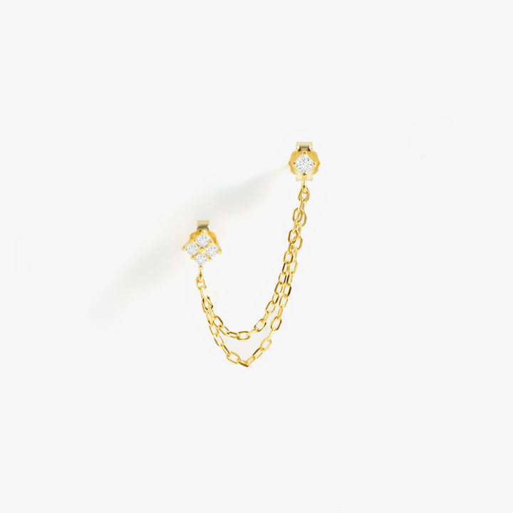 Chains Connected Crystal 3A CZ Double Piercing Earring