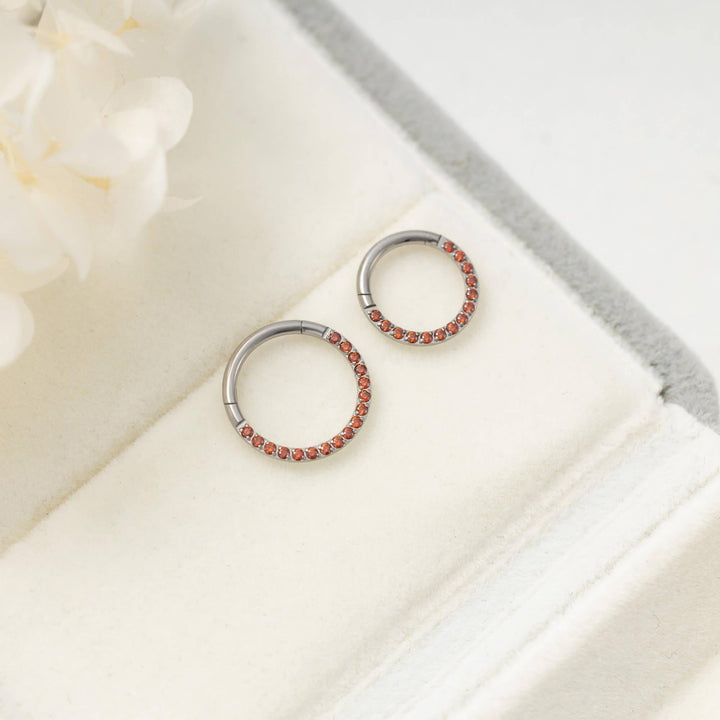 8MM and 10MM Garnet Red Daith Hoop - Erica Jewels