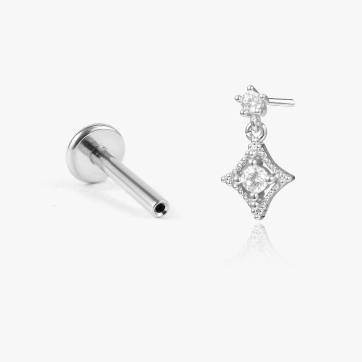 White CZ Starburst Flat-Back Dangle Stud Earrings Silver