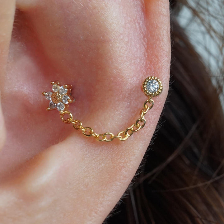 chain link double stud earring gold