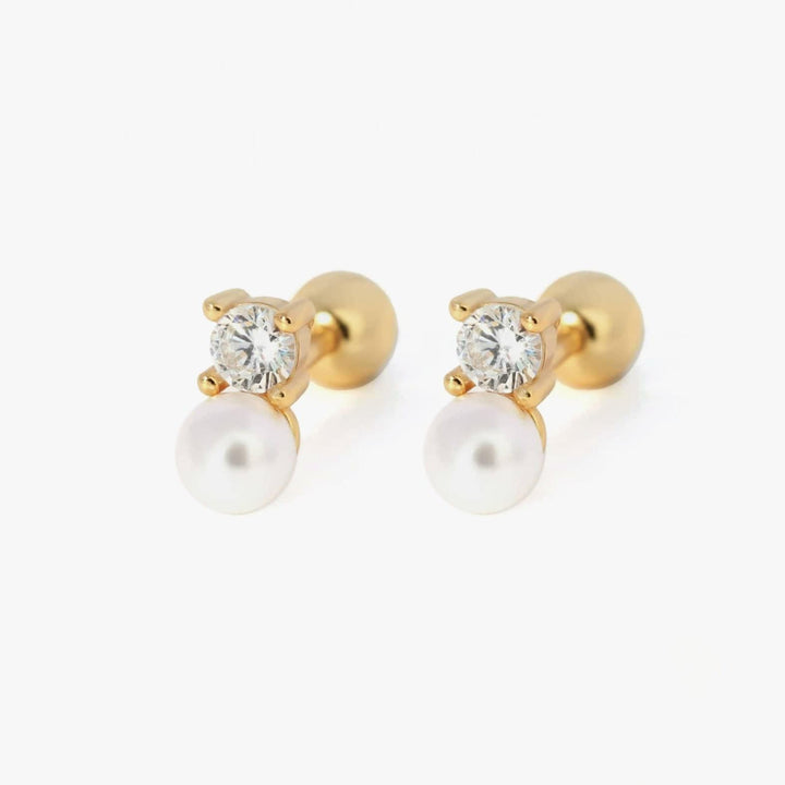 Crystal 3A CZ And Pearl Screw Back Earrings