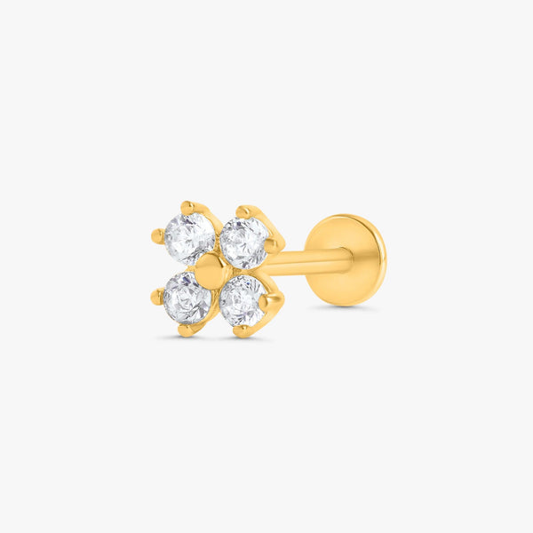 Color_Gold,Bar Type & Materials_Labret (Titanium);White CZ Flat Back Piercing Earrings - EricaJewels