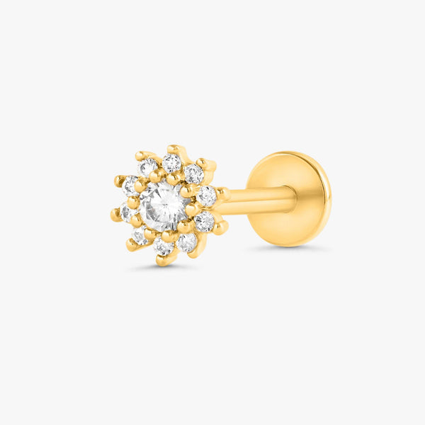 Color_Gold,Bar Type & Materials_Labret (Titanium);Crystal 3A CZ Sunflower Flat Back Piercing Earring