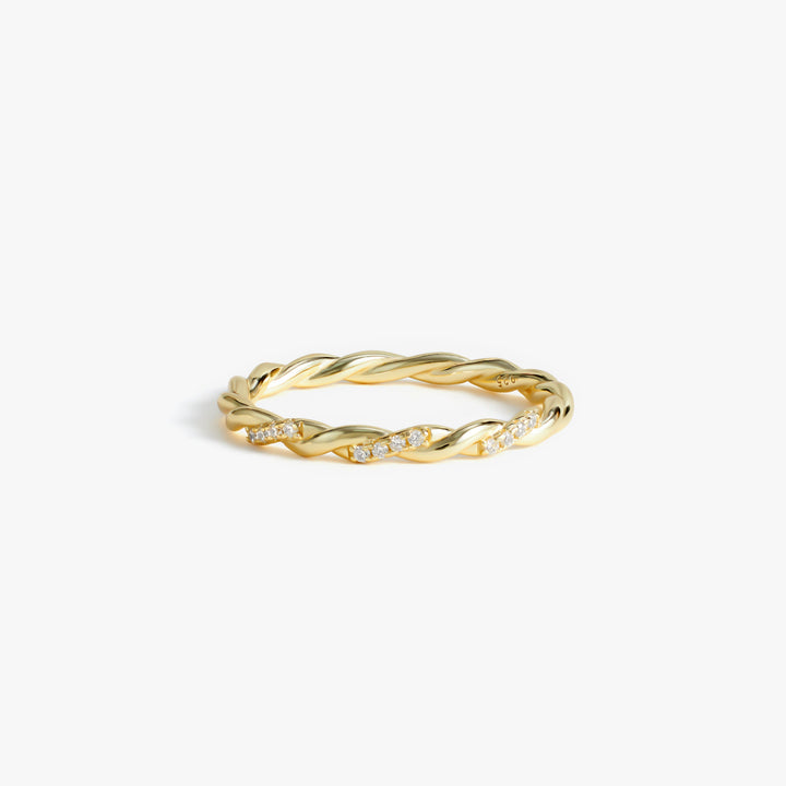 Crystal 3A CZ Twist Band Ring | Simple Gold Ring