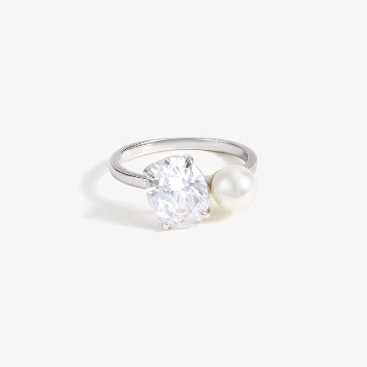 Cryatal 5A CZ & Pearl Silver Ring | 925 Sterling Silver