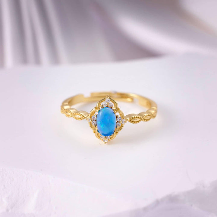 Adjustable Natural Blue Opal Oval Ring