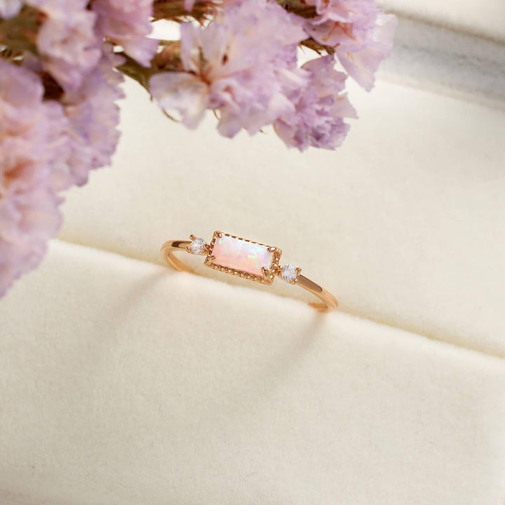 Natural Pink Opal Baguette Ring