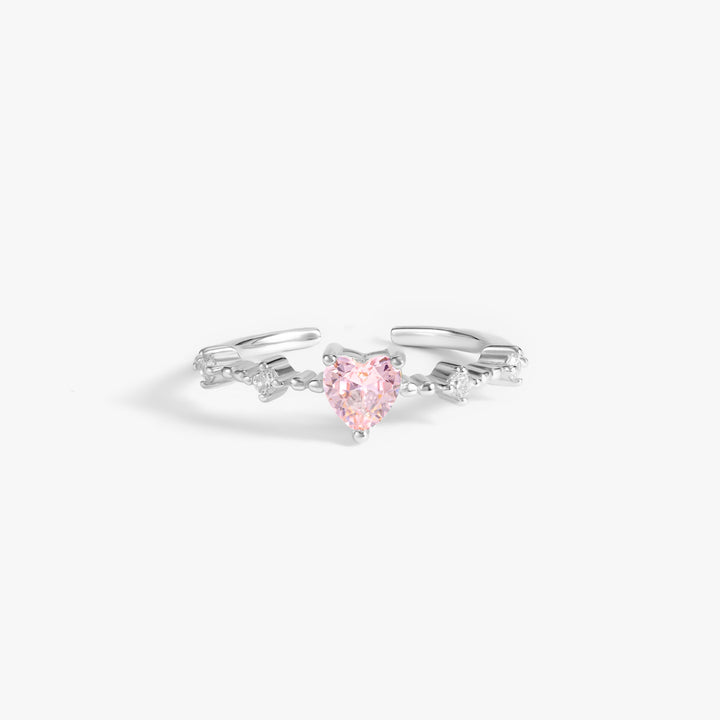 Adjustable Pink Crystal 3A CZ Heart Ring-EricaJewels