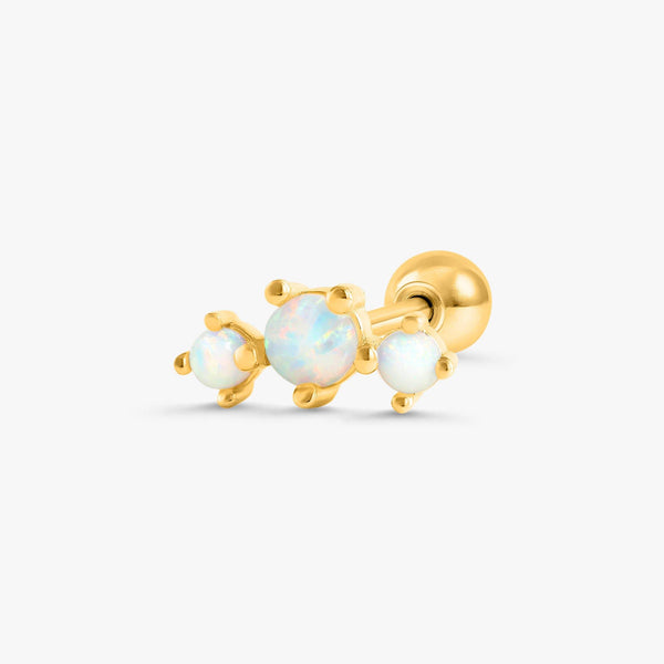 Curved Triple White Opal Prong Cartilage Piercing Earring