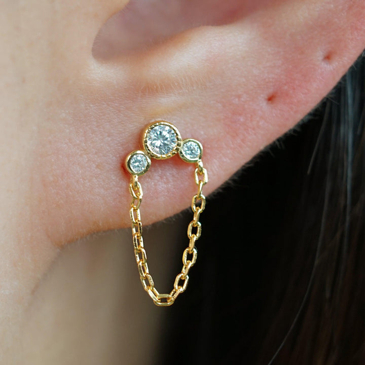  Opal Connected Dangly Chain Screw Back Earrings 