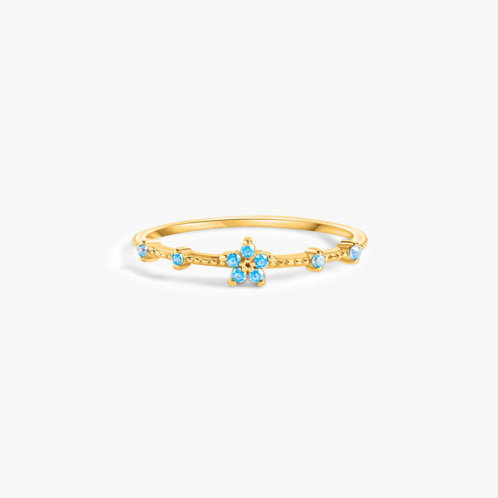 Dainty Aquamarine Light Blue 3A CZ Flower Gold Ring