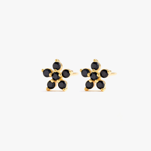 Dainty Black 3A CZ Flower Stud Earrings