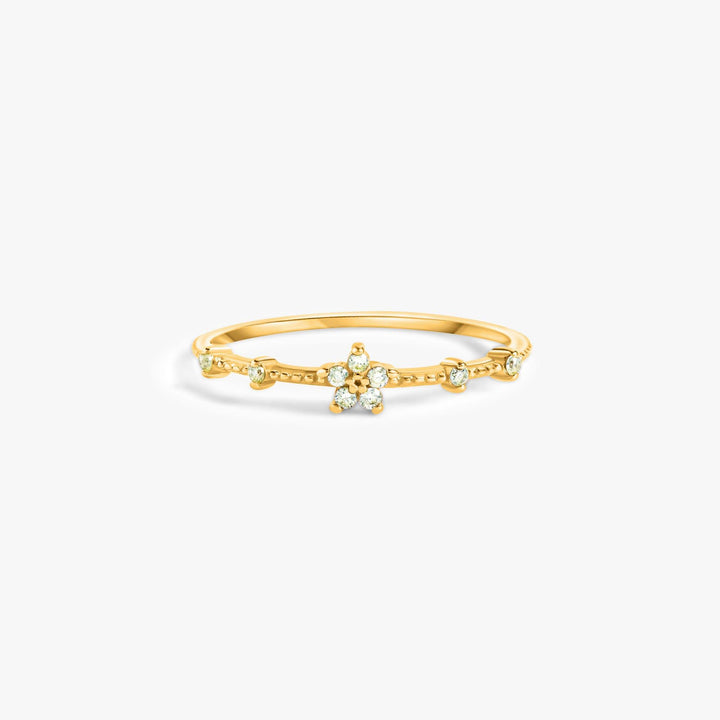 Dainty Citrine Yellow 3A CZ Flower Sterling Silver Ring