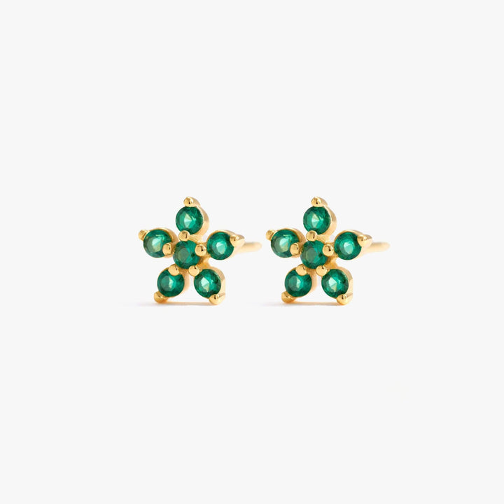 Dainty Emerald Green 3A CZ & May Birthstone Flower Stud Earrings