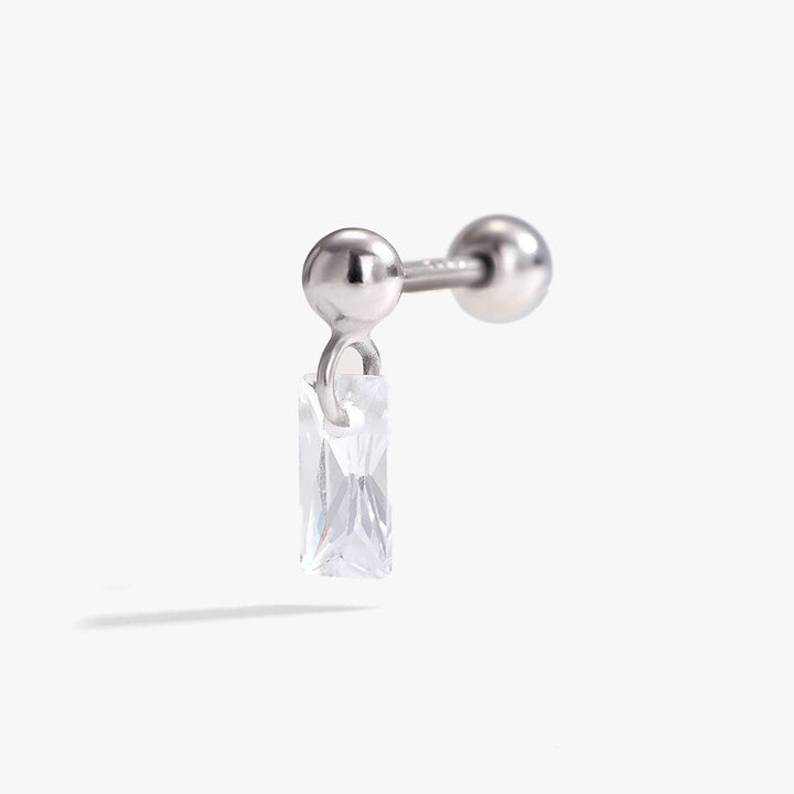 White Gold CZ Earrings | Rectangle White CZ Dangle Earrings - EricaJewels