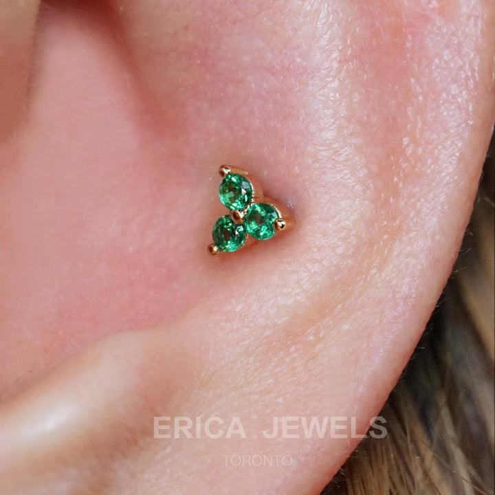 Emerald Leaf Clover Labret Piercing - EricaJewels