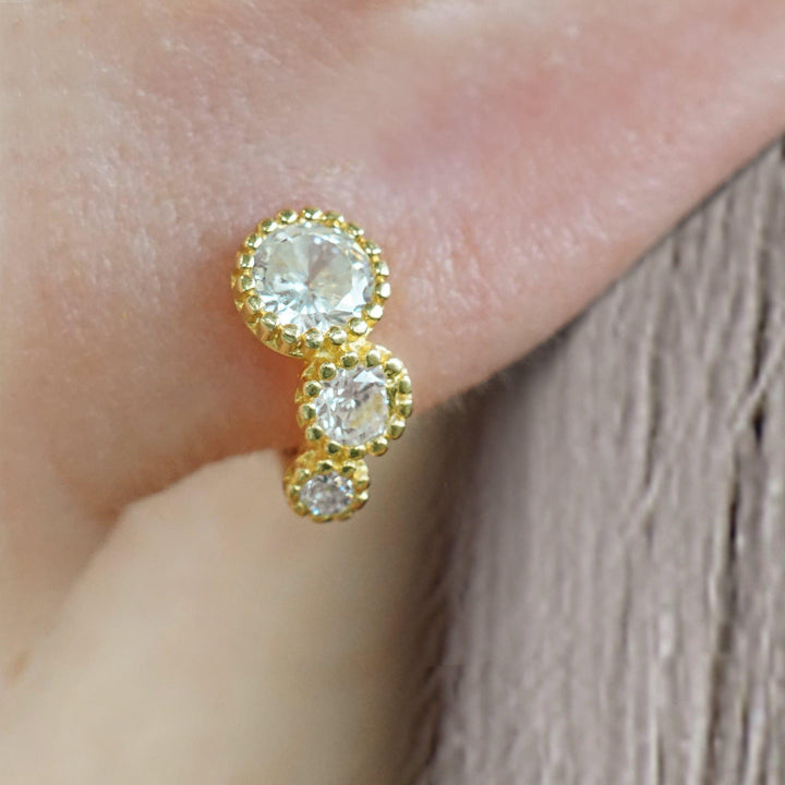 Triple Crystal Gold Huggie Hoop Earrings - Erica Jewels