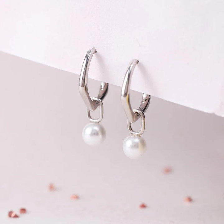 Pearl Dangle Hoop Earrings - EricaJewels